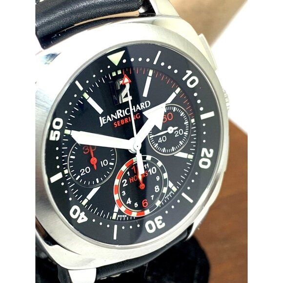 Jean Richard Men's Watch Sebring 25030 Swiss Automatic Black Dial Leather Band - Picture 12 of 13